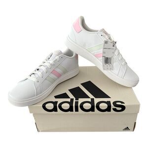 Adidas Grand Court 2.0 Kids Sneakers Youth Size 6 White Pink Green IH4886 NEW